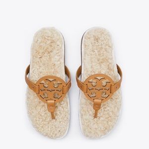 NIB Tory Burch Miller Cloud Shearling Cork Sandals Size 7
